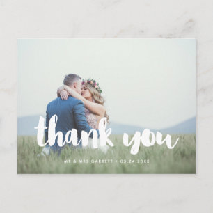 Cartão Postal Obrigado de casamento com fonte moderna de pincel