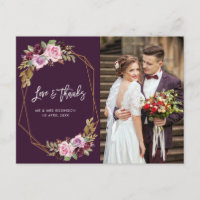 obrigado de casamento floral roxo moderno você car