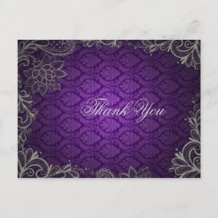 Cartão Postal obrigado de casamento roxo e elegante moderno