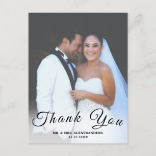 Cartão Postal Obrigado de Casamento Vertical CustomPhoto de Scri