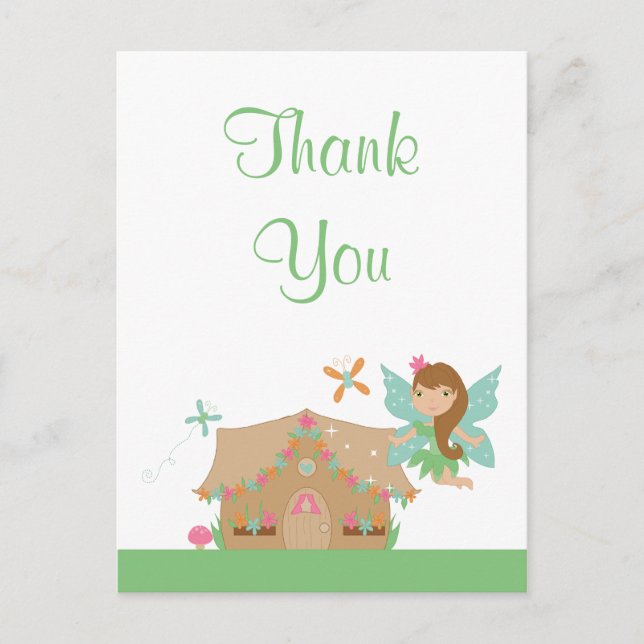 Cartão Postal Obrigado de fada voadora da garota bonita (Frente)