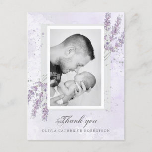 Cartão Postal Obrigado de Foto do Bebê você lavanda anúncio d