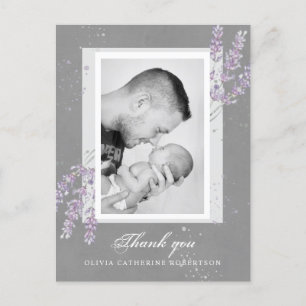 Cartão Postal Obrigado de Foto do Bebê você lavanda anúncio de n