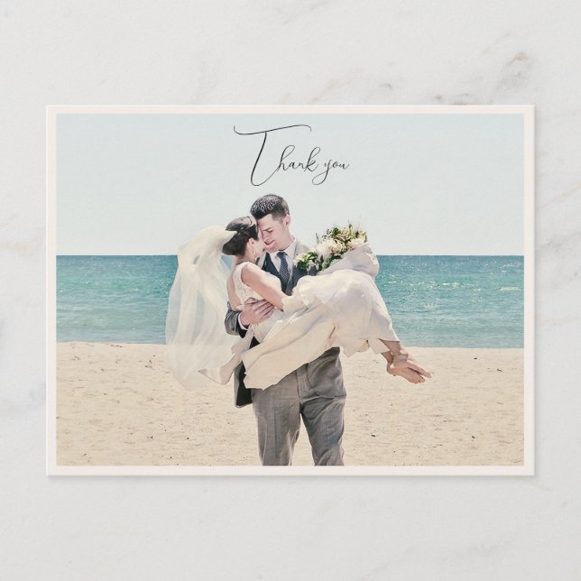Cartão Postal Obrigado de fotos de casamento costeiro (Frente)