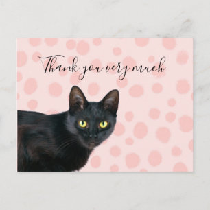 Cartão Postal Obrigado de gato preto em pontos cor-de-rosa