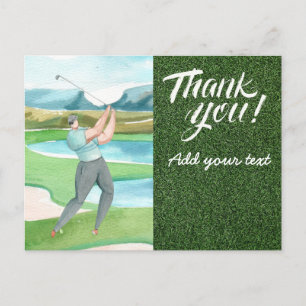 Cartão Postal Obrigado de golfe com golfe no verde