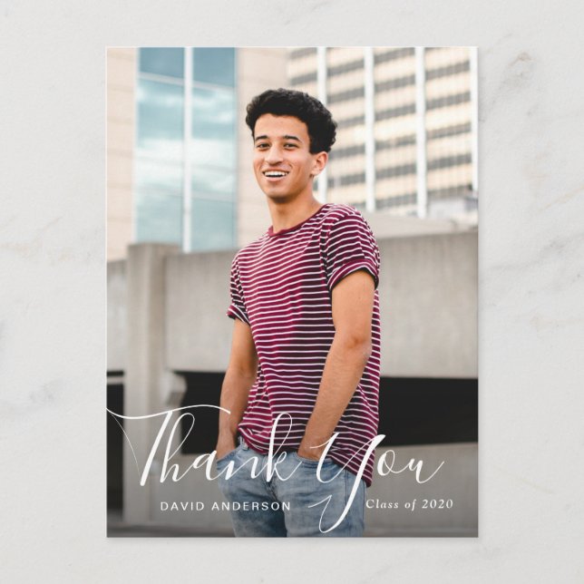 Cartão Postal Obrigado de graduação de script manuscrito (Frente)