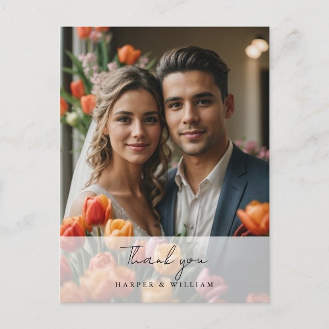 Cartão Postal Obrigado de Tulip Foto Cartaz de casamento (Frente)