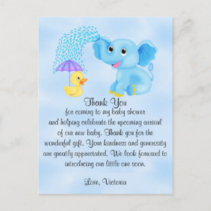 Cartão Postal Obrigado do chá de fraldas você elefante do meni
