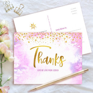 Cartão Postal Obrigado Doce 16 Cor De Água Rosa Dourada Anivers