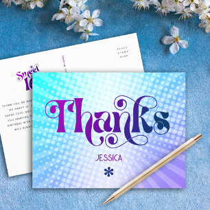 Cartão Postal Obrigado Doce 16 Groovy Gradiente Azul Roxo