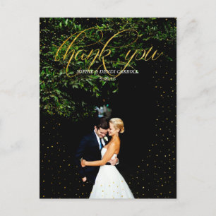 Cartão Postal Obrigado Dourado do casamento dos confetes você