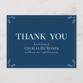 Cartão Postal Obrigado Elegante Simples Funeral Compaixão Azul