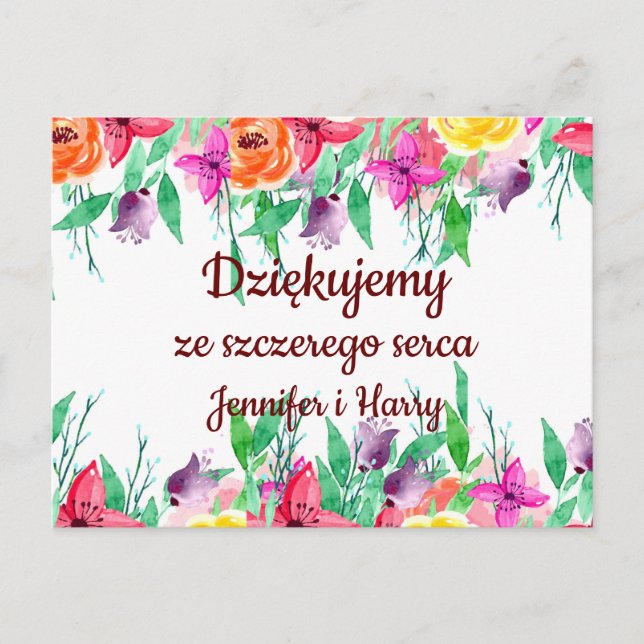 Cartão Postal Obrigado em polonês DziękujęPolônia Gift Po polsku (Frente)