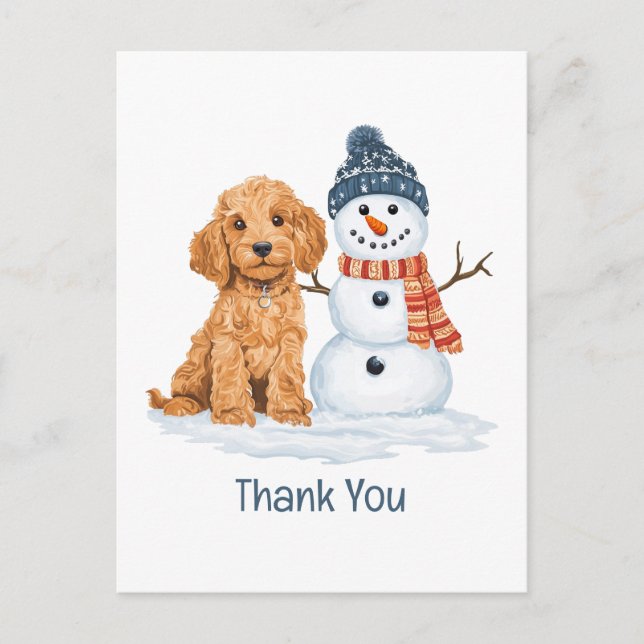 Cartão Postal Obrigado Férias Cachorro Goldendoodle de Inverno H (Frente)