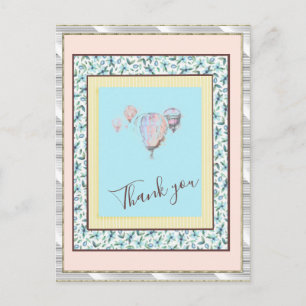 Cartão Postal Obrigado Floral Blue Balloon Spark Silver