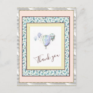 Cartão Postal Obrigado Floral Blue Balloon Spark Silver