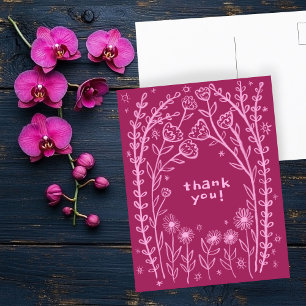 Cartão Postal OBRIGADO Floral Caprichoso Esboço Rabisco 