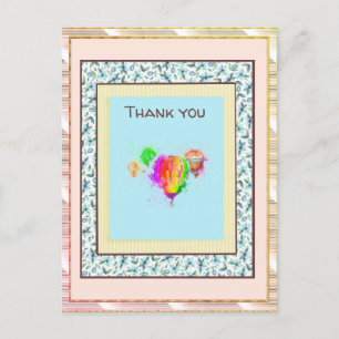 Cartão Postal Obrigado Floral Rosa Balão Dourado Brilho