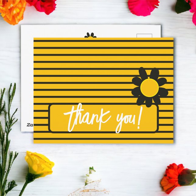 Cartão Postal Obrigado Flores Amarelas Pretas (Thank You Black Yellow Flowers Postcard from Ricaso)