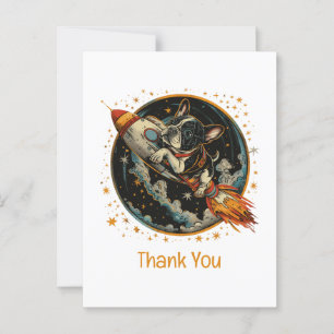 Cartão Postal Obrigado Foguete Bulldog Francês Astronauta
