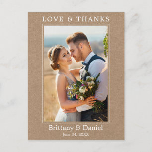 Cartão Postal Obrigado Foto Casamento Kraft Amor Simples Moderno