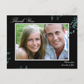 Cartão Postal Obrigado Foto De Casamento Pós-Cartão Teal Floral