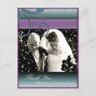 Cartão Postal Obrigado Foto De Casamento Pós-Cartão Teal & Purpl