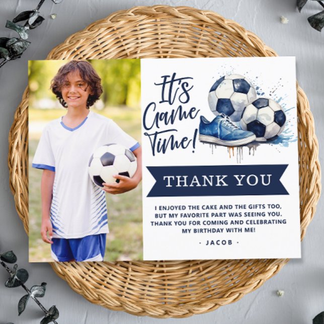 Cartão Postal Obrigado Foto em Aquarela de Futebol Azul Marinho  (Criador carregado)