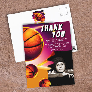 Cartão Postal Obrigado Foto Esportes Basquete Aniversário 