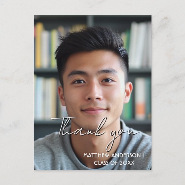 Cartão Postal Obrigado, foto personalizada de graduação 1 (Frente)