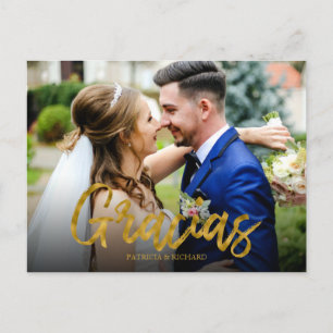 Cartão Postal Obrigado Fotografia Casamento Script Dourado Graci