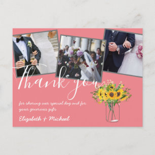 Cartão Postal Obrigado Fotos De Casamento Sobrepor Texto Girassó