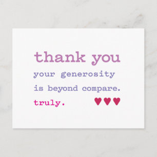 Cartão Postal Obrigado. Generosidade Incomparável. Verdadeiramen