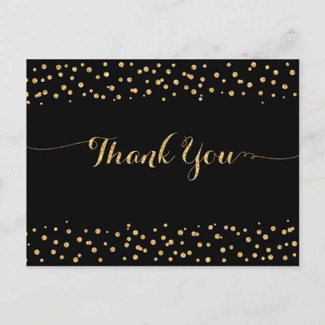 Cartão Postal Obrigado Glitter Dourado Confete (Frente)