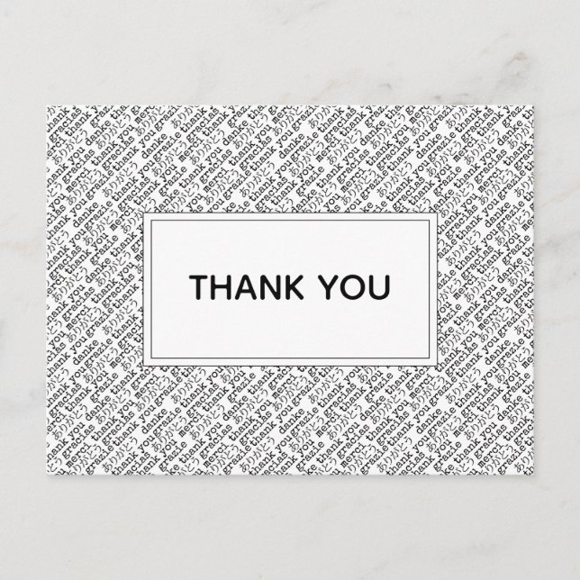 Cartão Postal Obrigado Gracias Arigato Black White Gratidão (Frente)