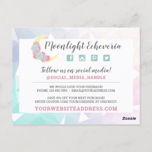 Cartão Postal Obrigado Lua e Suculente Pastel Mystic Boho Chic