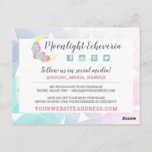 Cartão Postal Obrigado Lua e Suculente Pastel Mystic Boho Chic