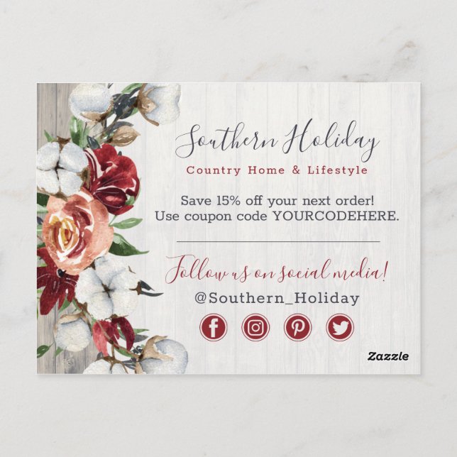 Cartão Postal Obrigado Madeira Rústica & Algodão do Sul Country (Verso)