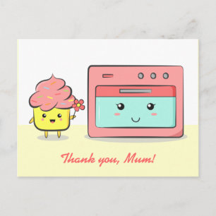 Cartão Postal Obrigado mãe - Cupcake fofo e forno rosa