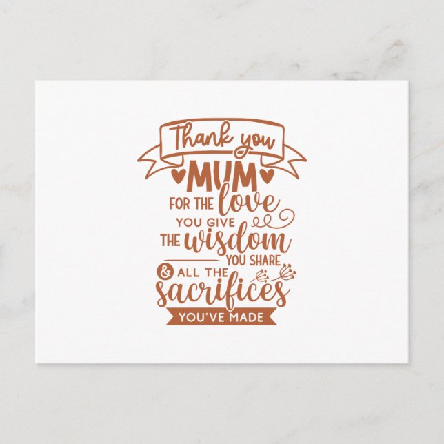 Cartão Postal Obrigado Mãe Pelo Amor Que Você Dá À Sabedoria (Frente)