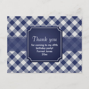 Cartão Postal Obrigado Marinho Blue Gingham Patterno Geométrico