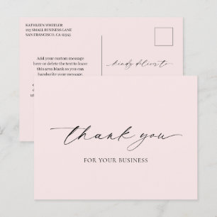 Cartão Postal Obrigado Minimalista Rosa Elegante Moderno