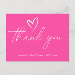 Cartão Postal Obrigado Minimalista Simples Rosa para chá de bebê