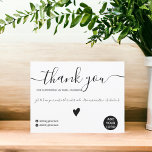 Cartão Postal Obrigado mínimo moderado de pedidos preto e branco<br><div class="desc">Obrigado moderno minimalista de pedidos de negócios brancos e negros. Adicione sua mídia social. Com uma fonte elegante de script de assinatura,  todas as cores são editáveis,  adicione seu logotipo.</div>