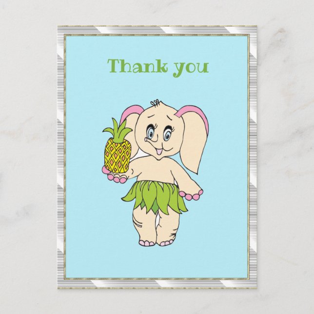 Cartão Postal Obrigado Mint Floral Pinapple E Elephant (Frente)