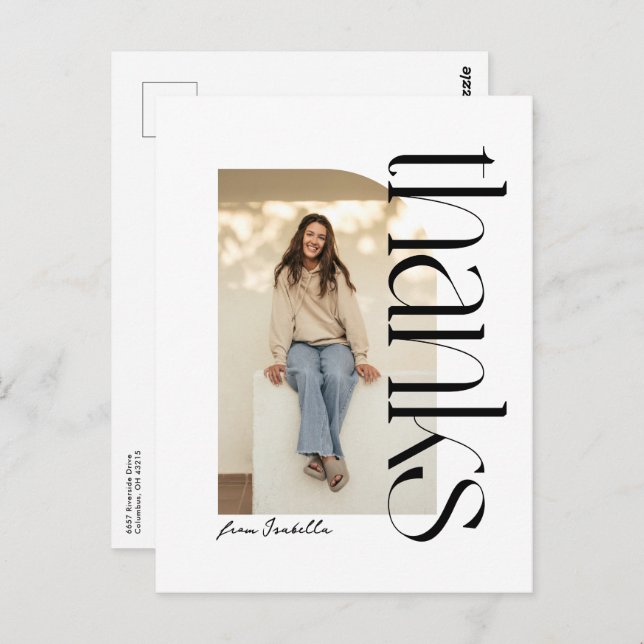 Cartão Postal Obrigado moderno de graduação branco preto, você (Frente/Verso)