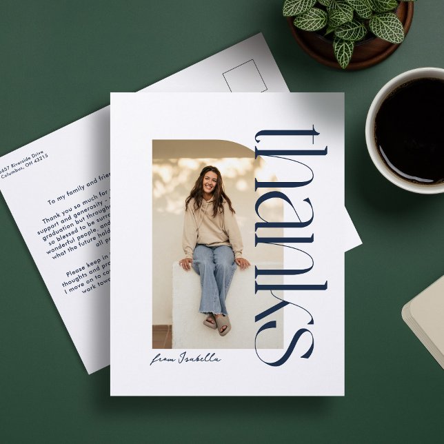 Cartão Postal Obrigado moderno de graduação de um marinho de fot (Criador carregado)