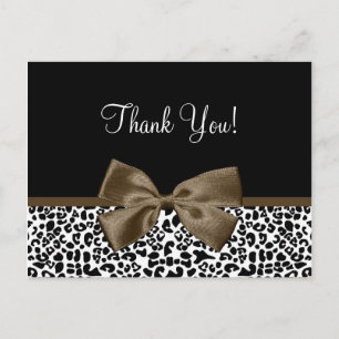 Cartão Postal Obrigado Moderno Leopard Carafe Brown Ribbon