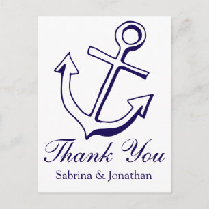 Cartão Postal Obrigado Náutico Âncora de Navio Azul Marinho Casa